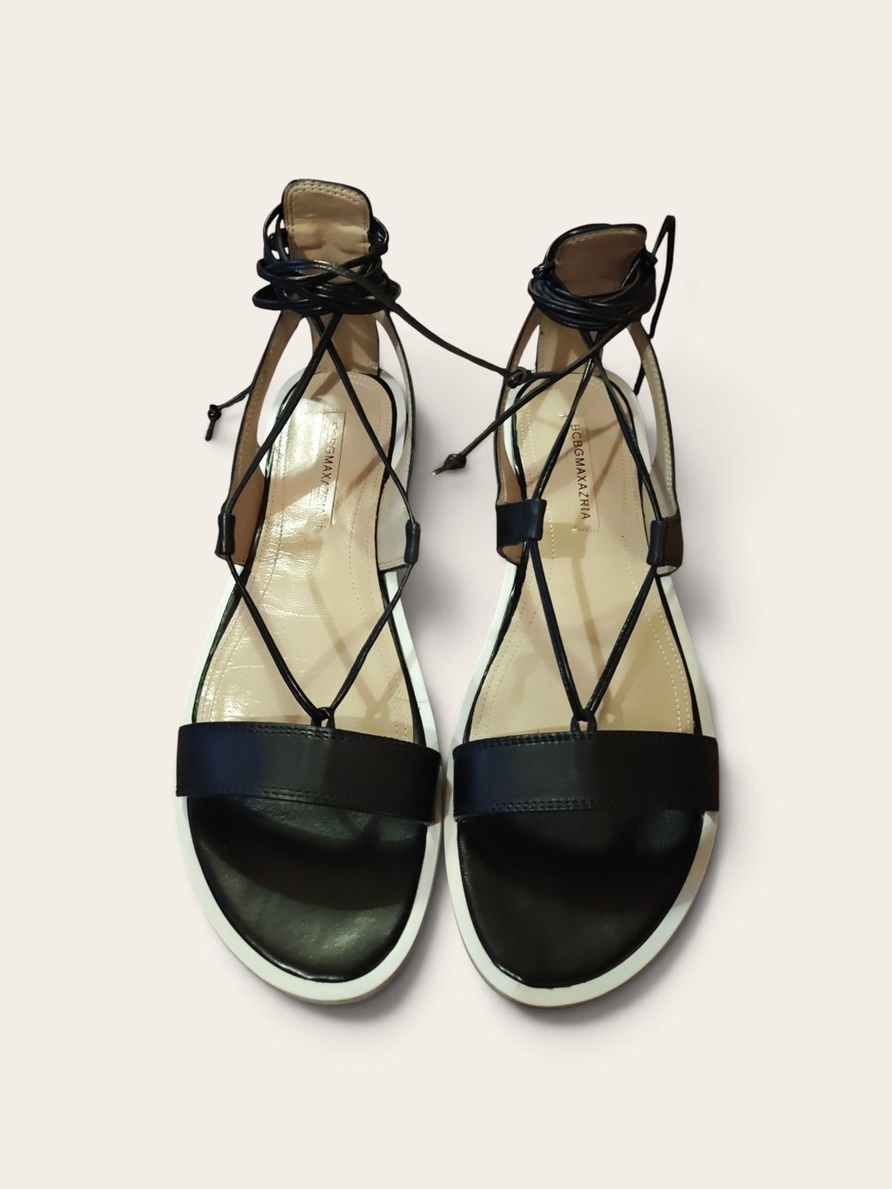 BCBG MAXAZRIA Black Lace-Up Sandals